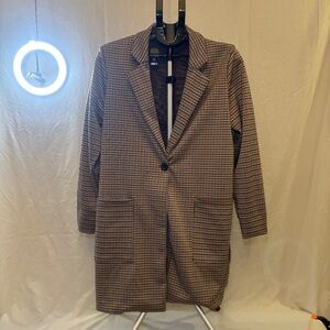 Philosophy Coat Womens Large Brown Houndstooth Long Blazer Jacket Pockets